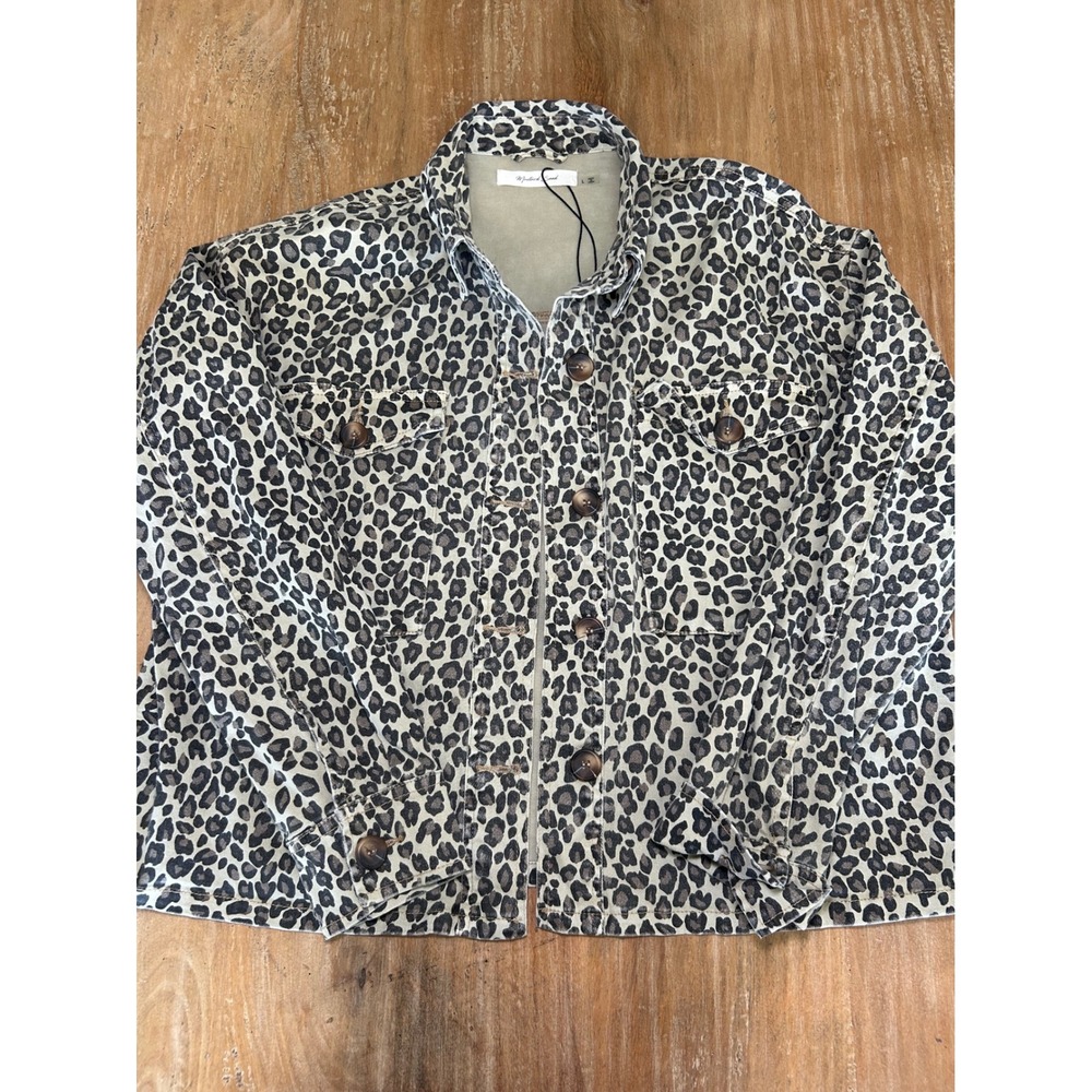 Mustard Seed Leopard Print Jacket Tan Black Cotton Spandex Womens Large S15309 L